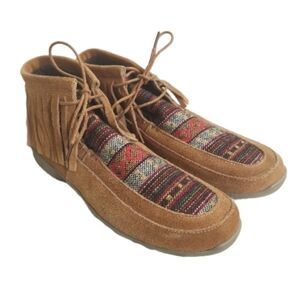 Roper Santa Fe Fringe Boots Womens 10 Suede Leather Aztec‎ Western Boho Chukka